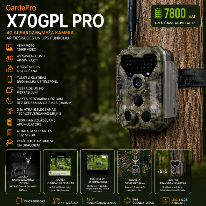 GardePro X70GPL Pro 4G Medību Kamera ar GPS, Tiešraidi un 7800mAh - Image 2